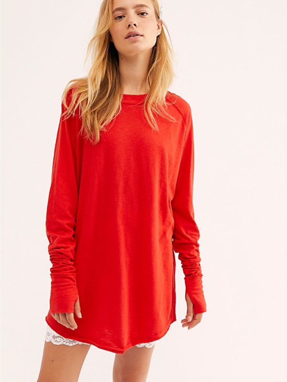 We The Free Bright Red Long Sleeve Tee
